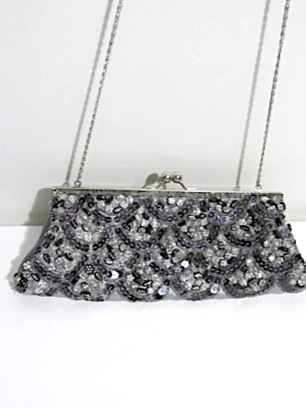 Silver & Grey Sequined Evening Shoulder Bag - Picture 3 of 8